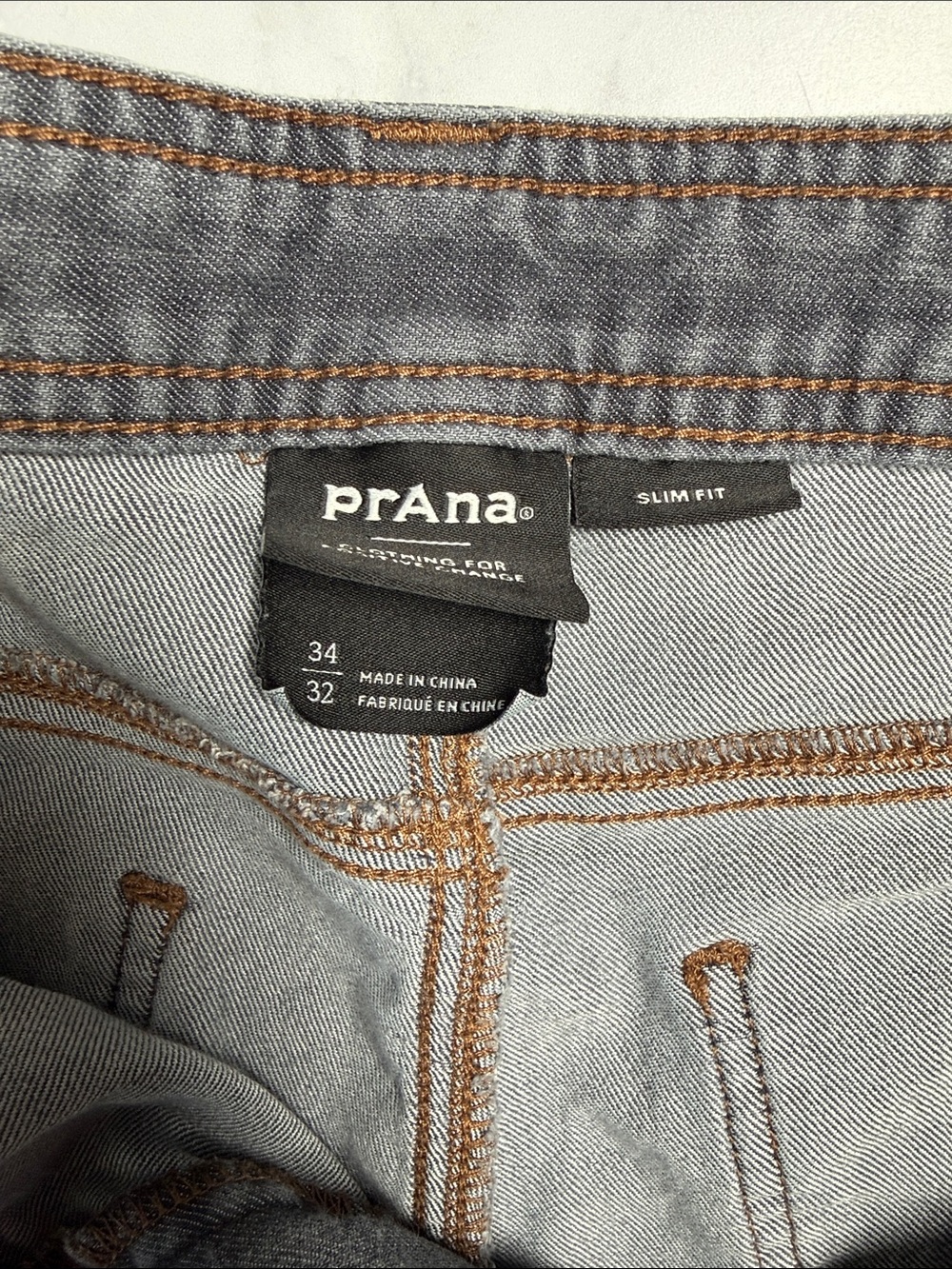 Prana Slim Fit Men’s Jeans - Light Gray with Brown Stitching
